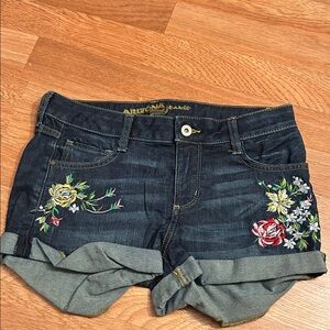 Arizona Jean Company Women's Floral Embroidered Jean Shorts - Dark Blue